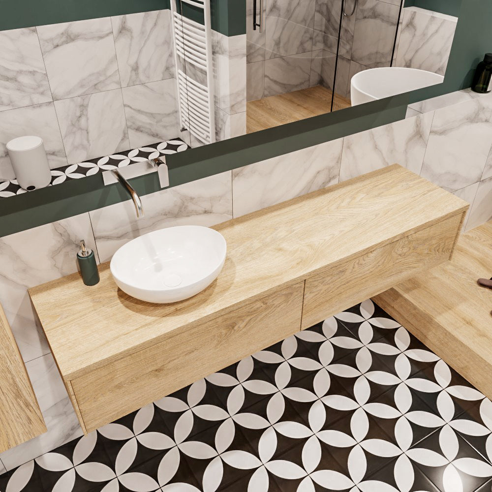 MONDIAZ LUSH 180 badmeubel washed oak 2 lades BARCO links geen kraangat