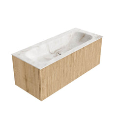 MONDIAZ KURVE-DLUX 110cm badmeubel kleur Oak met 1 lade en 0 deuren. Wastafel BIG MEDIUM Midden 1 kraangat Frappe.