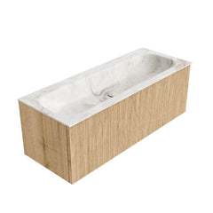 MONDIAZ KURVE-DLUX 120cm badmeubel kleur Oak met 1 lade en 0 deuren. Wastafel BIG LARGE Midden 1 kraangat Frappe.