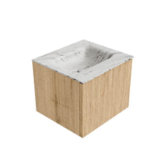 MONDIAZ KURVE-DLUX 50cm badmeubel kleur Oak met 1 lade en 0 deuren. Wastafel GRUNNE Midden zonder kraangat Glace.