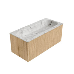 MONDIAZ KURVE-DLUX 100cm badmeubel kleur Oak met 1 lade en 0 deuren. Wastafel BIG MEDIUM Midden 1 kraangat Glace.