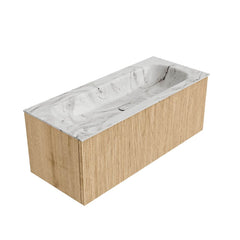 MONDIAZ KURVE-DLUX 110cm badmeubel kleur Oak met 1 lade en 0 deuren. Wastafel BIG MEDIUM Midden 1 kraangat Glace.