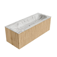 MONDIAZ KURVE-DLUX 120cm badmeubel kleur Oak met 1 lade en 0 deuren. Wastafel BIG LARGE Midden 2 kraangaten Glace.
