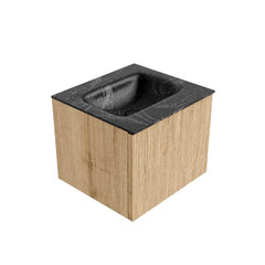 MONDIAZ KURVE-DLUX 50cm badmeubel kleur Oak met 1 lade en 0 deuren. Wastafel GRUNNE Midden 1 kraangat Lava.