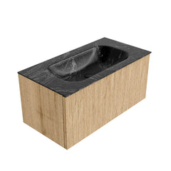 MONDIAZ KURVE-DLUX 90cm badmeubel kleur Oak met 1 lade en 0 deuren. Wastafel BIG SMALL Midden 1 kraangat Lava.