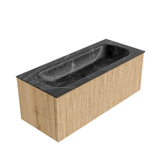 MONDIAZ KURVE-DLUX 110cm badmeubel kleur Oak met 1 lade en 0 deuren. Wastafel BIG MEDIUM Midden 1 kraangat Lava.