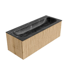 MONDIAZ KURVE-DLUX 120cm badmeubel kleur Oak met 1 lade en 0 deuren. Wastafel BIG LARGE Midden 2 kraangaten Lava.