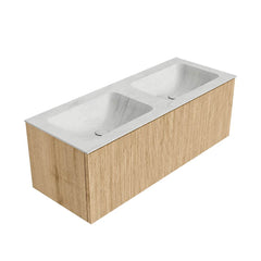 MONDIAZ KURVE-DLUX 120cm badmeubel kleur Oak met 1 lade en 0 deuren. Wastafel LEAF Dubbel 2 kraangaten Opalo.
