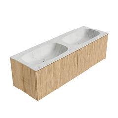 MONDIAZ KURVE-DLUX 140cm badmeubel kleur Oak met 2 lades en 0 deuren. Wastafel STOR SMALL Dubbel 2 kraangaten Opalo.