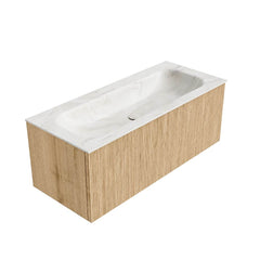 MONDIAZ KURVE-DLUX 110cm badmeubel kleur Oak met 1 lade en 0 deuren. Wastafel BIG MEDIUM Midden 1 kraangat Ostra.