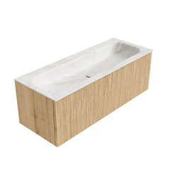MONDIAZ KURVE-DLUX 120cm badmeubel kleur Oak met 1 lade en 0 deuren. Wastafel BIG LARGE Midden zonder kraangat Ostra.