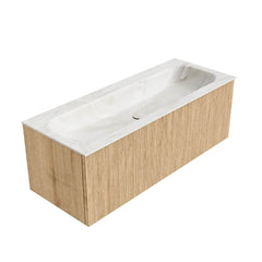 MONDIAZ KURVE-DLUX 120cm badmeubel kleur Oak met 1 lade en 0 deuren. Wastafel BIG LARGE Midden 2 kraangaten Ostra.