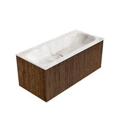 MONDIAZ KURVE-DLUX 100cm badmeubel kleur Walnut met 1 lade en 0 deuren. Wastafel BIG MEDIUM Midden zonder kraangat Frappe.