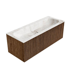 MONDIAZ KURVE-DLUX 120cm badmeubel kleur Walnut met 1 lade en 0 deuren. Wastafel BIG LARGE Midden 2 kraangaten Frappe.
