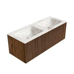 MONDIAZ KURVE-DLUX 120cm badmeubel kleur Walnut met 1 lade en 0 deuren. Wastafel LEAF Dubbel 2 kraangaten Frappe.