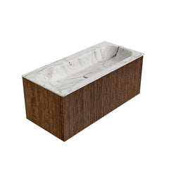 MONDIAZ KURVE-DLUX 100cm badmeubel kleur Walnut met 1 lade en 0 deuren. Wastafel BIG MEDIUM Midden 1 kraangat Glace.