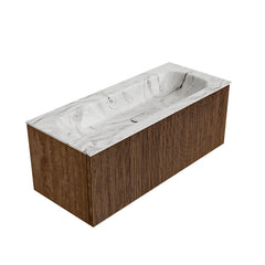 MONDIAZ KURVE-DLUX 110cm badmeubel kleur Walnut met 1 lade en 0 deuren. Wastafel BIG MEDIUM Midden 1 kraangat Glace.