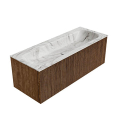 MONDIAZ KURVE-DLUX 120cm badmeubel kleur Walnut met 1 lade en 0 deuren. Wastafel BIG LARGE Midden 1 kraangat Glace.