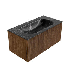 MONDIAZ KURVE-DLUX 90cm badmeubel kleur Walnut met 1 lade en 0 deuren. Wastafel BIG SMALL Midden 1 kraangat Lava.