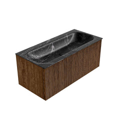 MONDIAZ KURVE-DLUX 100cm badmeubel kleur Walnut met 1 lade en 0 deuren. Wastafel BIG MEDIUM Midden 1 kraangat Lava.
