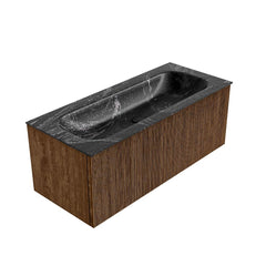MONDIAZ KURVE-DLUX 110cm badmeubel kleur Walnut met 1 lade en 0 deuren. Wastafel BIG MEDIUM Midden 1 kraangat Lava.