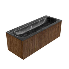 MONDIAZ KURVE-DLUX 120cm badmeubel kleur Walnut met 1 lade en 0 deuren. Wastafel BIG LARGE Midden 1 kraangat Lava.