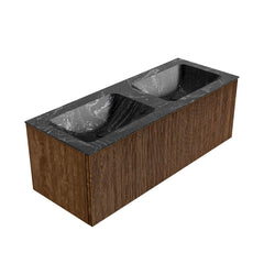MONDIAZ KURVE-DLUX 120cm badmeubel kleur Walnut met 1 lade en 0 deuren. Wastafel LEAF Dubbel zonder kraangat Lava.
