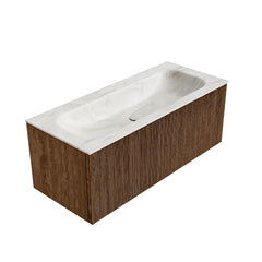 MONDIAZ KURVE-DLUX 110cm badmeubel kleur Walnut met 1 lade en 0 deuren. Wastafel BIG MEDIUM Midden 1 kraangat Ostra.