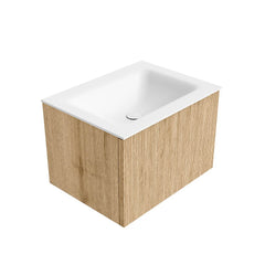 MONDIAZ KURVE 60cm badmeubel kleur Oak met 1 lade en 0 deuren. Wastafel CLOUD Midden 1 kraangat Talc.