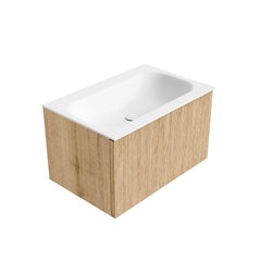 MONDIAZ KURVE 70cm badmeubel kleur Oak met 1 lade en 0 deuren. Wastafel BIG SMALL Midden 1 kraangat Talc.
