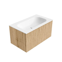 MONDIAZ KURVE 80cm badmeubel kleur Oak met 1 lade en 0 deuren. Wastafel BIG SMALL Midden zonder kraangat Talc.