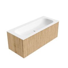 MONDIAZ KURVE 110cm badmeubel kleur Oak met 1 lade en 0 deuren. Wastafel BIG MEDIUM Midden 1 kraangat Talc.