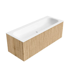 MONDIAZ KURVE 120cm badmeubel kleur Oak met 1 lade en 0 deuren. Wastafel BIG LARGE Midden zonder kraangat Talc.