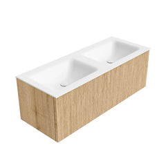 MONDIAZ KURVE 120cm badmeubel kleur Oak met 1 lade en 0 deuren. Wastafel CLOUD Dubbel zonder kraangat Talc.