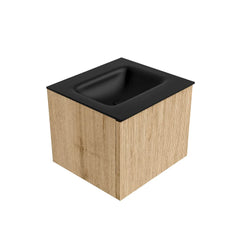 MONDIAZ KURVE 50cm badmeubel kleur Oak met 1 lade en 0 deuren. Wastafel GRUNNE Midden 1 kraangat Urban.