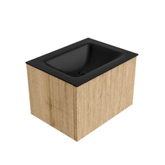 MONDIAZ KURVE 60cm badmeubel kleur Oak met 1 lade en 0 deuren. Wastafel CLOUD Midden zonder kraangat Urban.