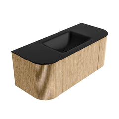 MONDIAZ KURVE 110cm badmeubel ronding Links + Rechts kleur Oak met 1 lade en 2 deuren. Wastafel CLOUD Midden zonder kraangat Urban.