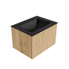 MONDIAZ KURVE 60cm badmeubel kleur Oak met 1 lade en 0 deuren. Wastafel CLOUD Midden 1 kraangat Urban.