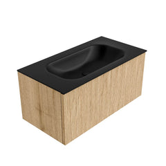 MONDIAZ KURVE 90cm badmeubel kleur Oak met 1 lade en 0 deuren. Wastafel BIG SMALL Midden 1 kraangat Urban.