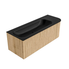 MONDIAZ KURVE 125cm badmeubel ronding Rechts kleur Oak met 1 lade en 1 deur. Wastafel BIG MEDIUM Links 1 kraangat Urban.