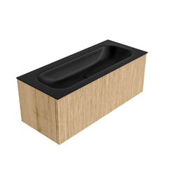 MONDIAZ KURVE 110cm badmeubel kleur Oak met 1 lade en 0 deuren. Wastafel BIG MEDIUM Midden zonder kraangat Urban.
