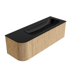 MONDIAZ KURVE 135cm badmeubel ronding Links kleur Oak met 1 lade en 1 deur. Wastafel BIG MEDIUM Rechts 1 kraangat Urban.