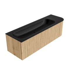 MONDIAZ KURVE 145cm badmeubel ronding Rechts kleur Oak met 1 lade en 1 deur. Wastafel BIG LARGE Links 2 kraangaten Urban.