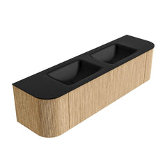 MONDIAZ KURVE 170cm badmeubel ronding Links + Rechts kleur Oak met 1 lade en 2 deuren. Wastafel CLOUD Dubbel 2 kraangaten Urban.