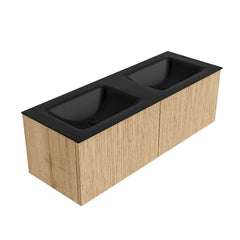MONDIAZ KURVE 130cm badmeubel kleur Oak met 2 lades en 0 deuren. Wastafel CLOUD Dubbel zonder kraangat Urban.