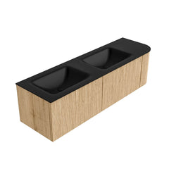 MONDIAZ KURVE 155cm badmeubel ronding Rechts kleur Oak met 2 lades en 1 deur. Wastafel CLOUD Dubbel / Links zonder kraangat Urban.