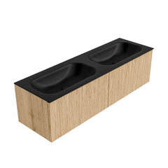 MONDIAZ KURVE 150cm badmeubel kleur Oak met 2 lades en 0 deuren. Wastafel BIG SMALL Dubbel 2 kraangaten Urban.