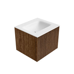 MONDIAZ KURVE 50cm badmeubel kleur Walnut met 1 lade en 0 deuren. Wastafel GRUNNE Midden 1 kraangat Talc.
