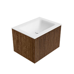MONDIAZ KURVE 60cm badmeubel kleur Walnut met 1 lade en 0 deuren. Wastafel CLOUD Midden zonder kraangat Talc.