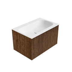 MONDIAZ KURVE 70cm badmeubel kleur Walnut met 1 lade en 0 deuren. Wastafel BIG SMALL Midden zonder kraangat Talc.